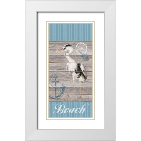 Beach Heron White Modern Wood Framed Art Print with Double Matting by Appleman, Sam