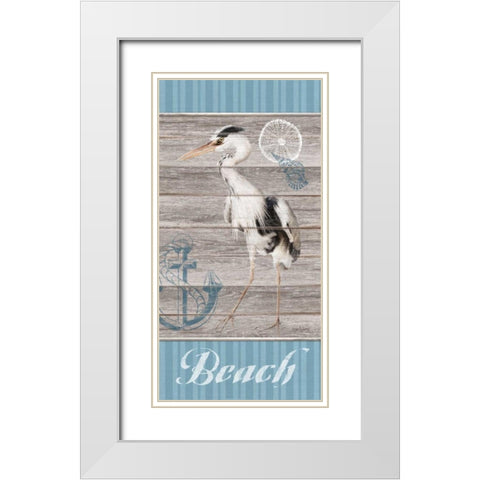 Beach Heron White Modern Wood Framed Art Print with Double Matting by Appleman, Sam