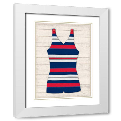 Vintage Swim Suit - Blue and Red 1 White Modern Wood Framed Art Print with Double Matting by Appleman, Sam