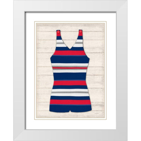 Vintage Swim Suit - Blue and Red 1 White Modern Wood Framed Art Print with Double Matting by Appleman, Sam