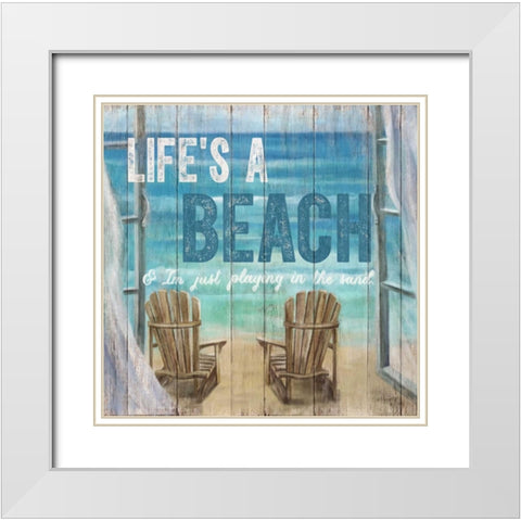Lifes A Beach Weathered Wood Sign White Modern Wood Framed Art Print with Double Matting by Appleman, Sam