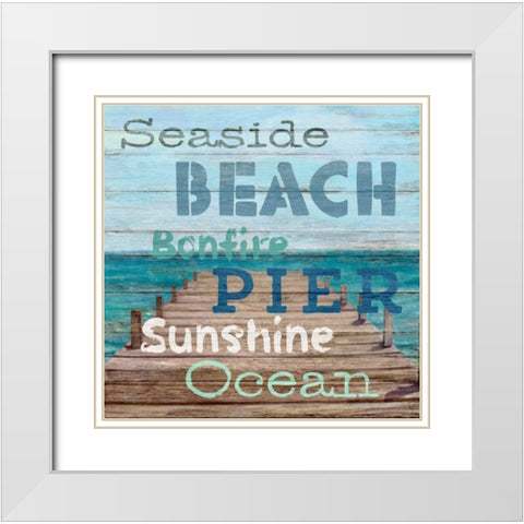 Pier View Weathered Wood Sign White Modern Wood Framed Art Print with Double Matting by Appleman, Sam