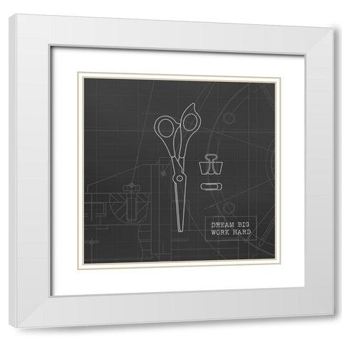 Scissor Blueprint White Modern Wood Framed Art Print with Double Matting by Appleman, Sam