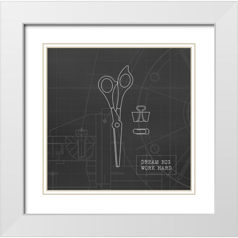 Scissor Blueprint White Modern Wood Framed Art Print with Double Matting by Appleman, Sam