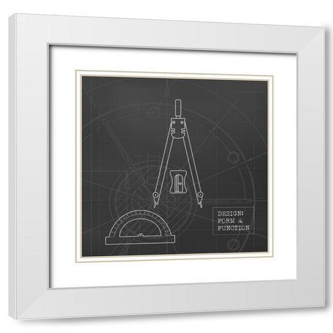 Geometry Tools Blueprint White Modern Wood Framed Art Print with Double Matting by Appleman, Sam
