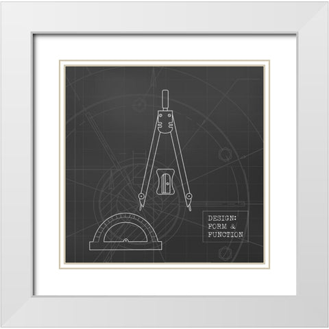 Geometry Tools Blueprint White Modern Wood Framed Art Print with Double Matting by Appleman, Sam