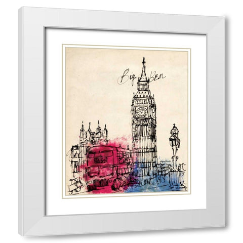 Big Ben in Pen White Modern Wood Framed Art Print with Double Matting by Yamada, Morgan