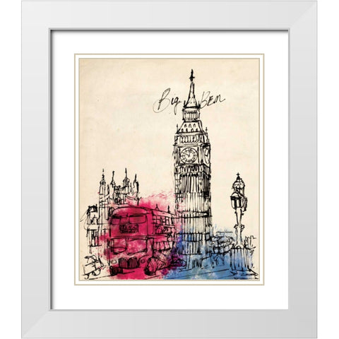 Big Ben in Pen White Modern Wood Framed Art Print with Double Matting by Yamada, Morgan