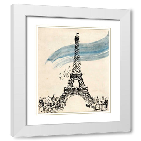 Eiffel Tower in Pen White Modern Wood Framed Art Print with Double Matting by Yamada, Morgan