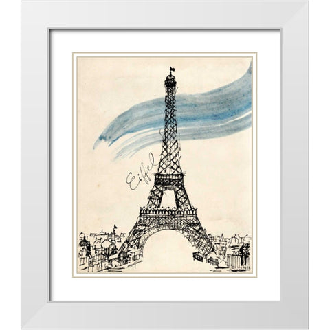 Eiffel Tower in Pen White Modern Wood Framed Art Print with Double Matting by Yamada, Morgan