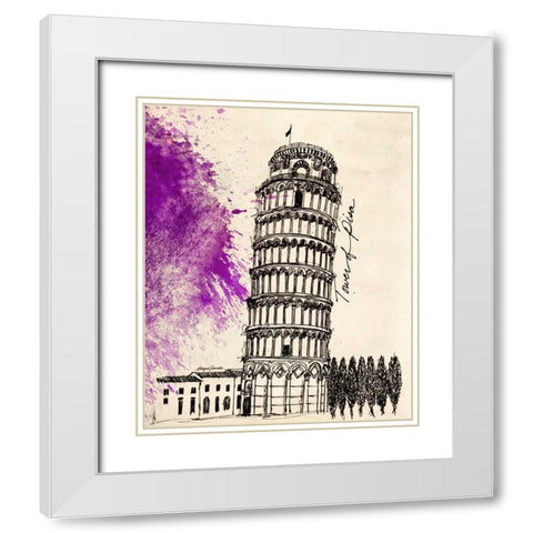 Tower of Pisa in Pen White Modern Wood Framed Art Print with Double Matting by Yamada, Morgan