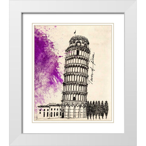 Tower of Pisa in Pen White Modern Wood Framed Art Print with Double Matting by Yamada, Morgan