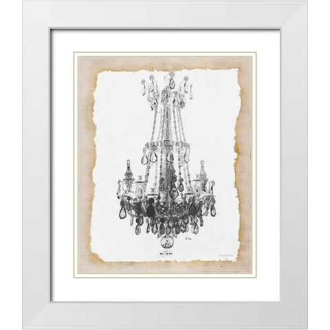 Paris Chandelier 1 White Modern Wood Framed Art Print with Double Matting by Yamada, Morgan