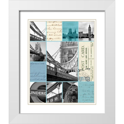 London Postcards  White Modern Wood Framed Art Print with Double Matting by Duprais, Cameron