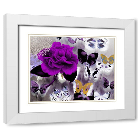 Butterfly Collage Magenta White Modern Wood Framed Art Print with Double Matting by Taylor, Evangeline