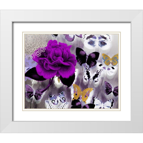 Butterfly Collage Magenta White Modern Wood Framed Art Print with Double Matting by Taylor, Evangeline