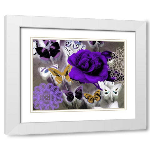 Butterfly Collage Purple White Modern Wood Framed Art Print with Double Matting by Taylor, Evangeline