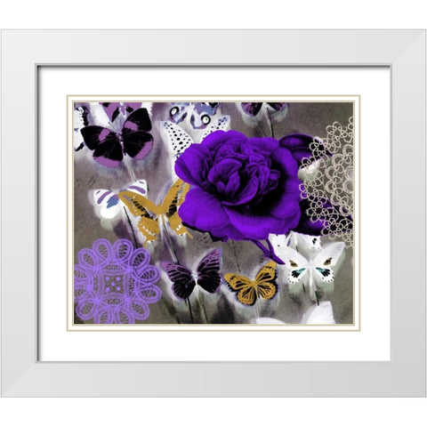 Butterfly Collage Purple White Modern Wood Framed Art Print with Double Matting by Taylor, Evangeline
