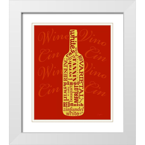 Wine Words Bottle White Modern Wood Framed Art Print with Double Matting by Taylor, Evangeline