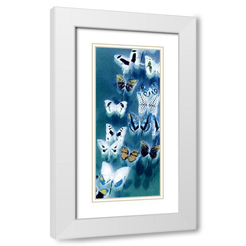 Morccan Blue Butterflies 1 White Modern Wood Framed Art Print with Double Matting by Taylor, Evangeline