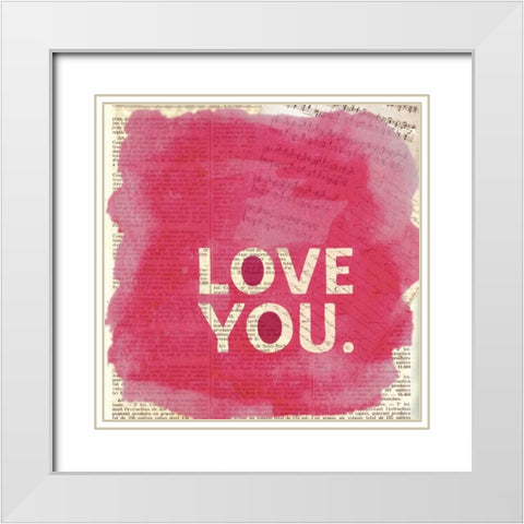 Love You Newsprint White Modern Wood Framed Art Print with Double Matting by Taylor, Evangeline