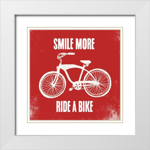 Smile More Ride a Bike White Modern Wood Framed Art Print with Double Matting by Taylor, Evangeline