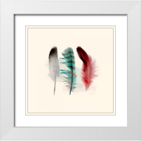 Three Feather Study 1 White Modern Wood Framed Art Print with Double Matting by Taylor, Evangeline