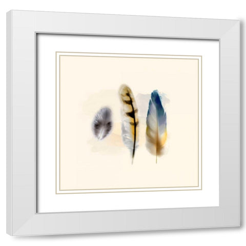 Three Feather Study 2 White Modern Wood Framed Art Print with Double Matting by Taylor, Evangeline
