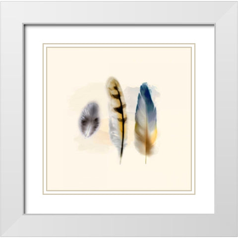 Three Feather Study 2 White Modern Wood Framed Art Print with Double Matting by Taylor, Evangeline