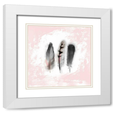 Watercolor Feather Study 1 in Pink White Modern Wood Framed Art Print with Double Matting by Taylor, Evangeline