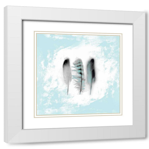Watercolor Feather Study 3 in Blue White Modern Wood Framed Art Print with Double Matting by Taylor, Evangeline