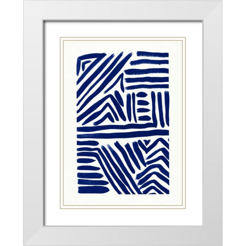 Indigo Lines White Modern Wood Framed Art Print with Double Matting by Taylor, Evangeline