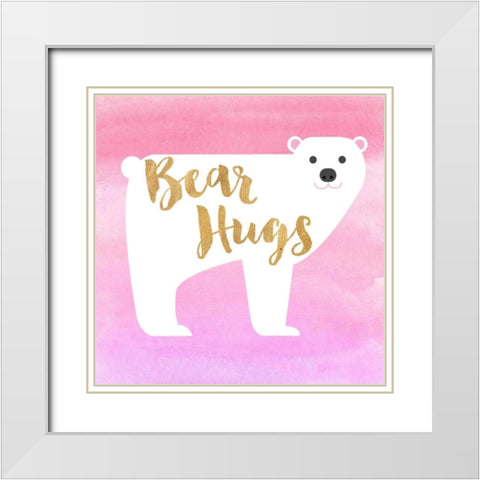 Bear Hugs Pink White Modern Wood Framed Art Print with Double Matting by Taylor, Evangeline