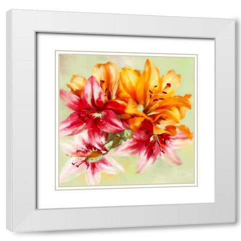 Bursting Lillies 1 White Modern Wood Framed Art Print with Double Matting by Art Atelier Alliance