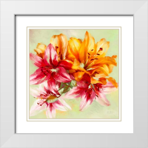 Bursting Lillies 1 White Modern Wood Framed Art Print with Double Matting by Art Atelier Alliance