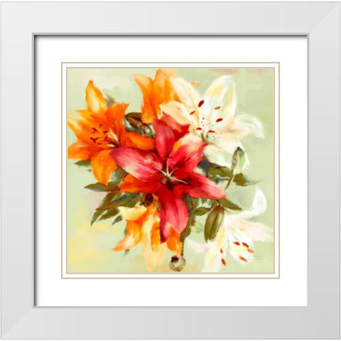 Bursting Lillies 2 White Modern Wood Framed Art Print with Double Matting by Art Atelier Alliance