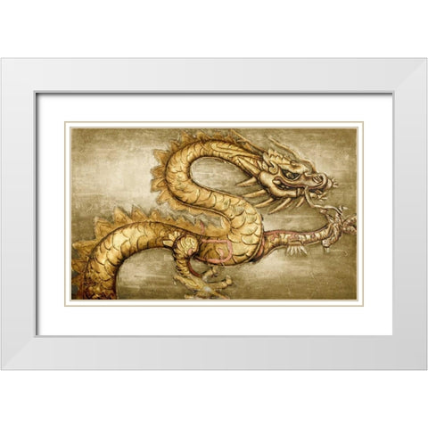 Golden Dragon White Modern Wood Framed Art Print with Double Matting by Art Atelier Alliance