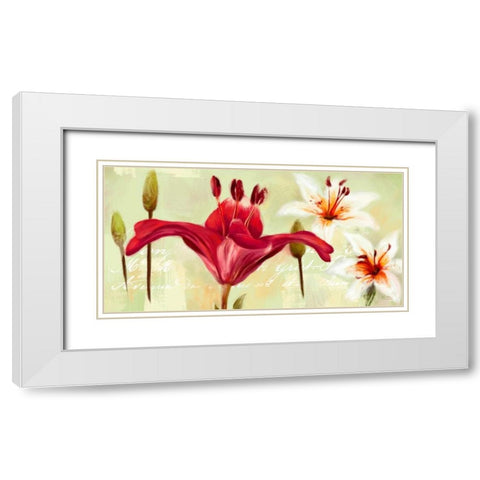 Bursting Lilies Garden 1 White Modern Wood Framed Art Print with Double Matting by Art Atelier Alliance