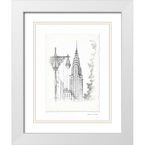 New York Avenue Pen and Ink White Modern Wood Framed Art Print with Double Matting by Art Atelier Alliance