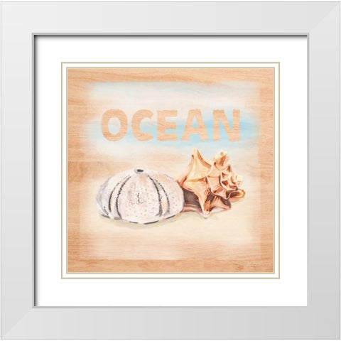 Natural Ocean Words White Modern Wood Framed Art Print with Double Matting by Art Atelier Alliance