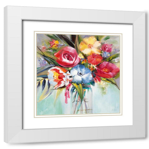 Lush Painterly Blossoms White Modern Wood Framed Art Print with Double Matting by Art Atelier Alliance