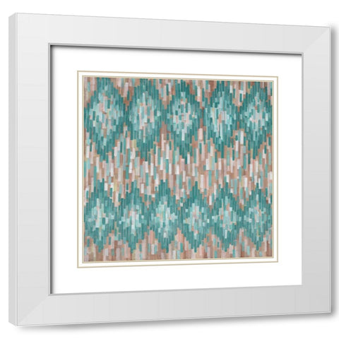 Linear Ikat-Blue White Modern Wood Framed Art Print with Double Matting by Art Atelier Alliance