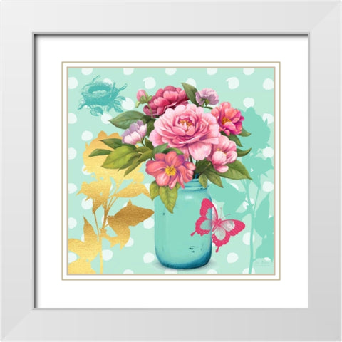 Mint Mason Jar Bouquet White Modern Wood Framed Art Print with Double Matting by Art Atelier Alliance