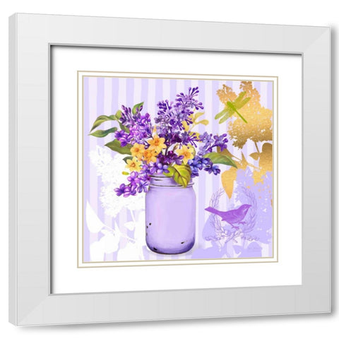Lilac Mason Jar Bouquet White Modern Wood Framed Art Print with Double Matting by Art Atelier Alliance