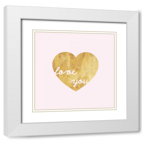 Heart of Gold Love - Pink White Modern Wood Framed Art Print with Double Matting by Amori, Miyo