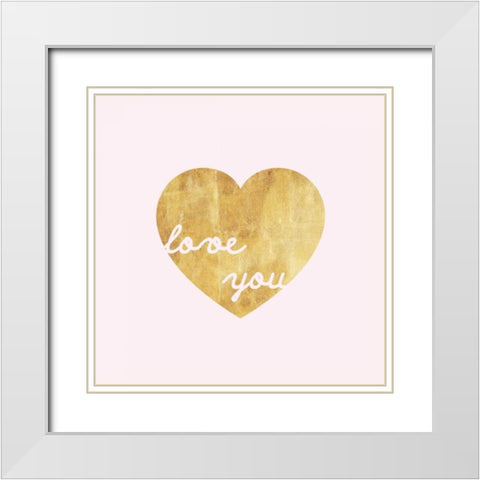 Heart of Gold Love - Pink White Modern Wood Framed Art Print with Double Matting by Amori, Miyo