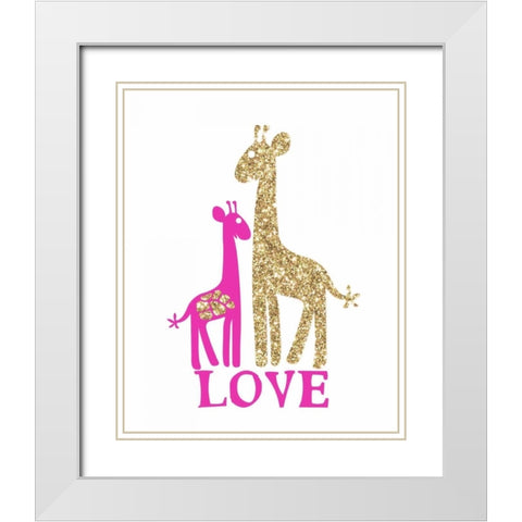 Giraffe Love White Modern Wood Framed Art Print with Double Matting by Amori, Miyo