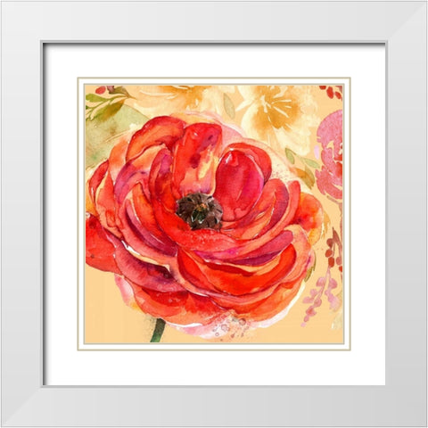 Festive Flowers 1 White Modern Wood Framed Art Print with Double Matting by Jin, Jing