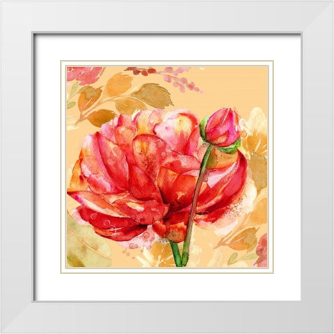 Festive Flowers 2 White Modern Wood Framed Art Print with Double Matting by Jin, Jing