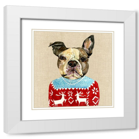 French Bulldog in a Red Sweater White Modern Wood Framed Art Print with Double Matting by Jing, Jin